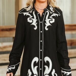 NWT Black Western Shirt Dress with pearl snaps